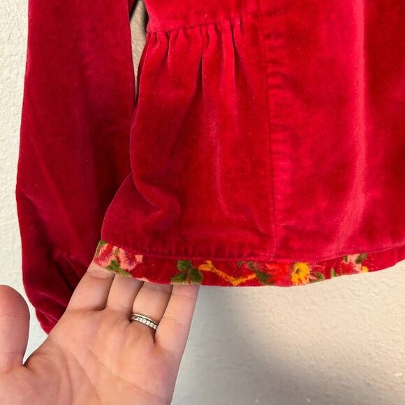 VTG 90s April Cornell Girls Cornelloki Velvet Jacket 9/10 Red Floral Trim - Picture 7 of 9